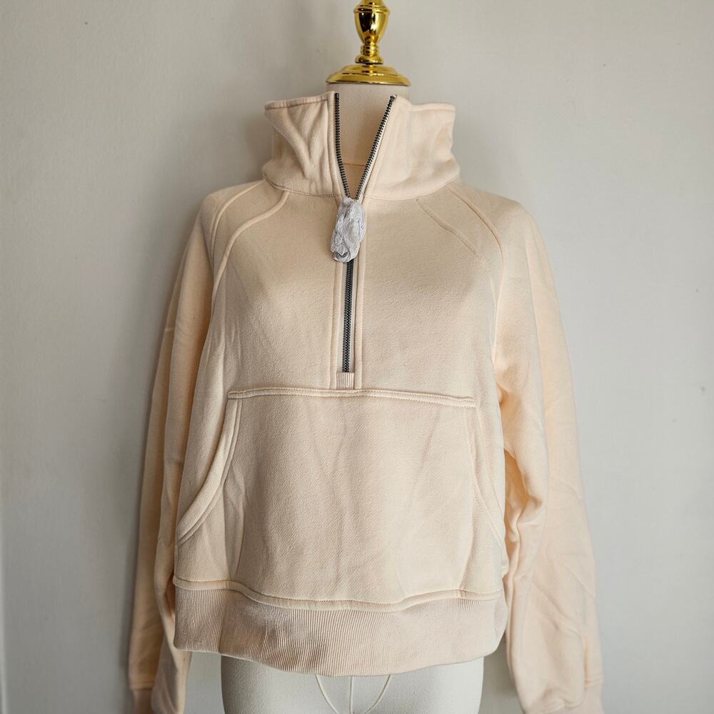 EFAN NWT S‎ Cream Quarter-Zip Minimalist Athleisure Preppy